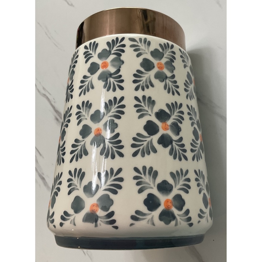 Threshold Stoneware Floral Canister with Copper Lid Grey White 200 02 3437